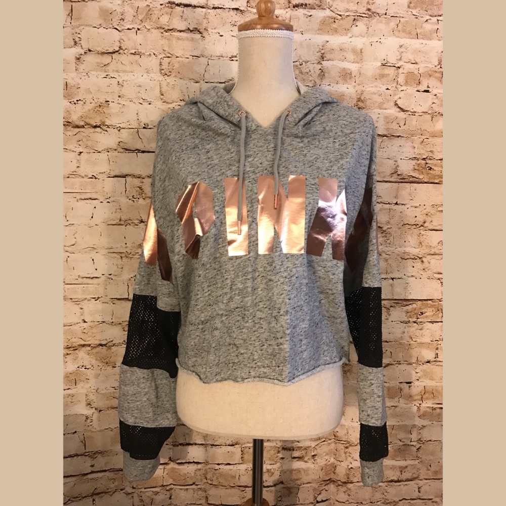 NWOT Victoria’s Secret Crop Mesh Bling Hoodie